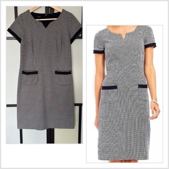 Talbots A Line Houndstooth Dress Navy Women’s 6 PETITE Classy Preppy Career - Picture 1 of 13